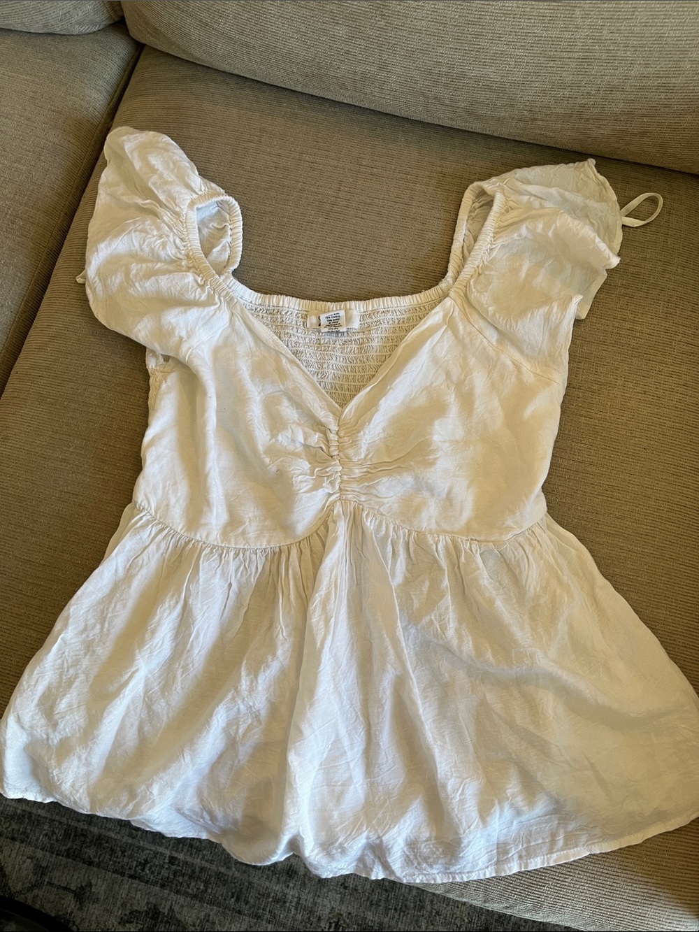 Japna White Ruffled V-Neck Peplum Blouse